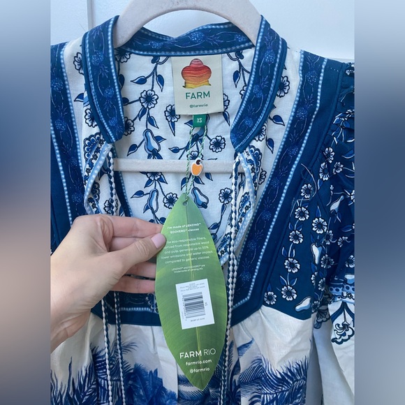 Farm Rio long sleeve mini dress in blue palm trees - Picture 6 of 10